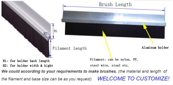 Soft Nylon Filament Metal Channel Door Bottom Strip Sealing Brush