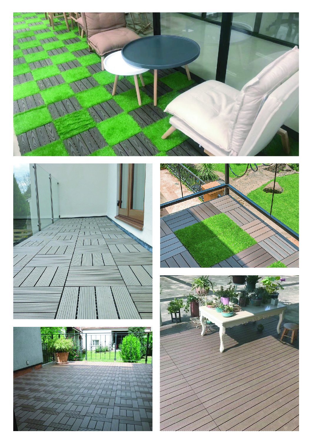 Waterproof Anti-Slip Interlocking Brushed DIY Easy Installation WPC Decking Tile