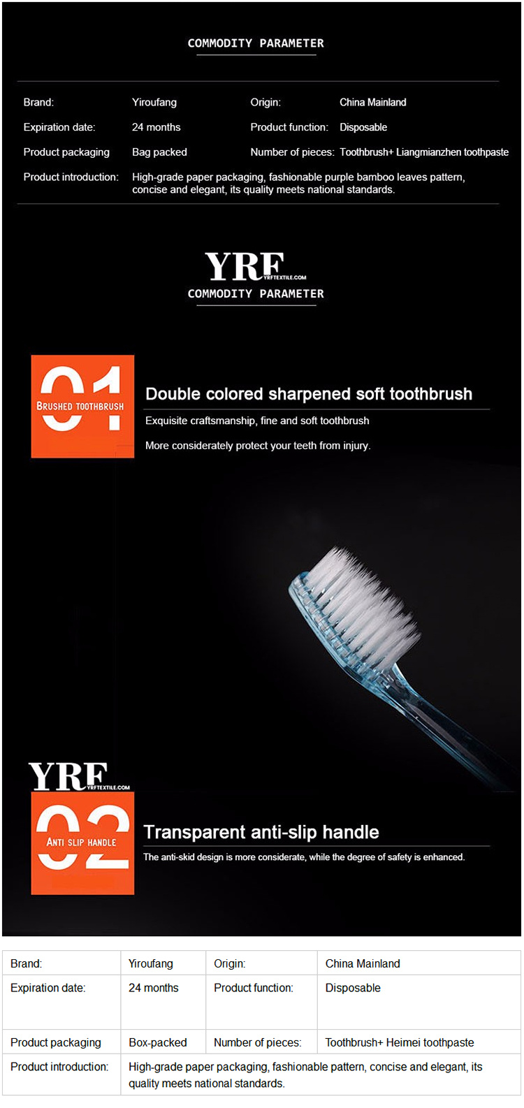 Yrf Highly Wholesale Hotel Bedroom Sets Toothbrush with Toothpaste