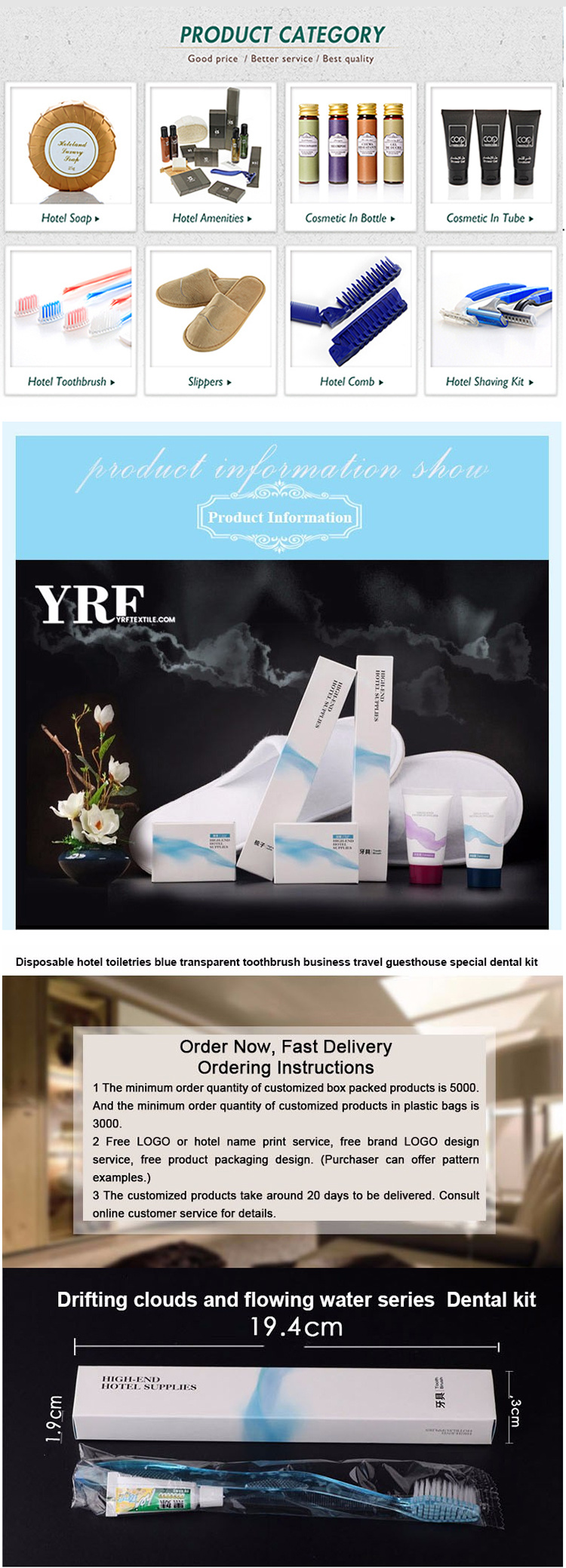 Yrf Highly Wholesale Hotel Bedroom Sets Toothbrush with Toothpaste