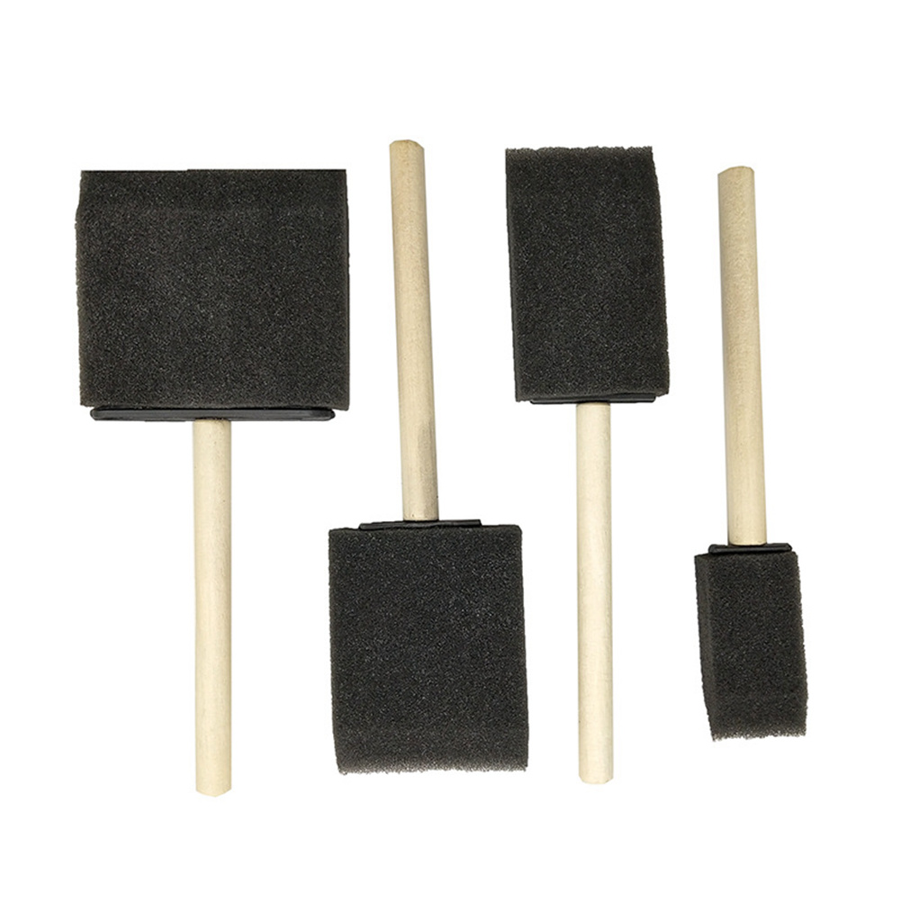 Black Foam Wooden Handle Sponge Seal Kids Paint Brush