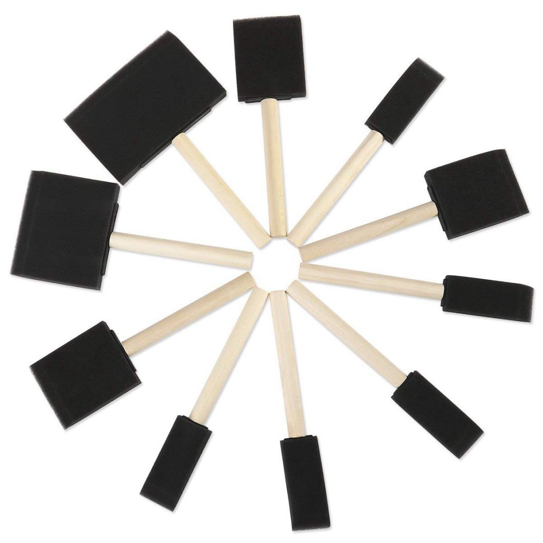 Black Foam Wooden Handle Sponge Seal Kids Paint Brush