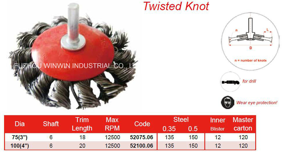 Shaft Mounted Bevel Wire Brush with Twist Knot (WW-SMB52)