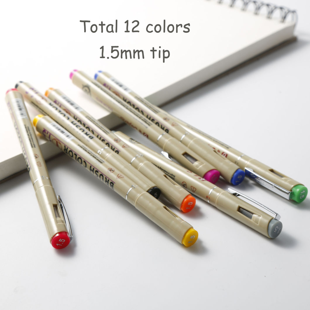 Superior 12 Colors Water Pigment Based Fineliner Brush Drawing Pen