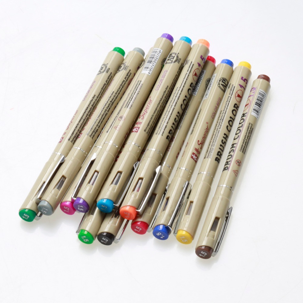 Superior 12 Colors Water Pigment Based Fineliner Brush Drawing Pen