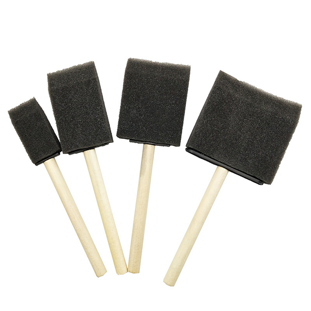 Black Foam Wooden Handle Sponge Seal Kids Paint Brush