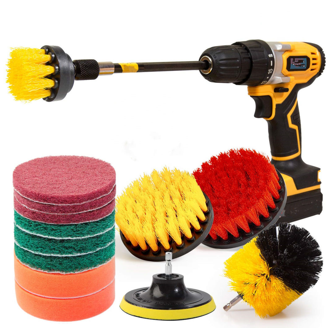 Drill Brush Pads Attachments Set&Power Scrubber Brush with Extend Long Attachment