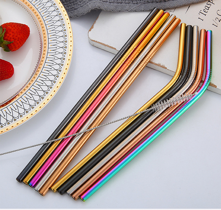 Wevi Wholesale Stainless Steel Metal Straws Set with Cleaning Brush