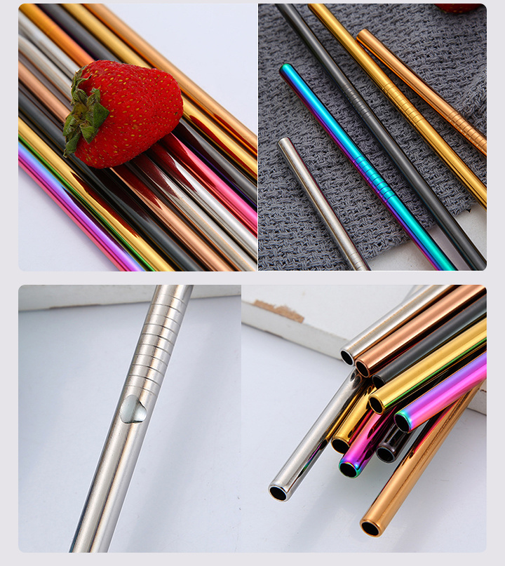 Wevi Wholesale Stainless Steel Metal Straws Set with Cleaning Brush