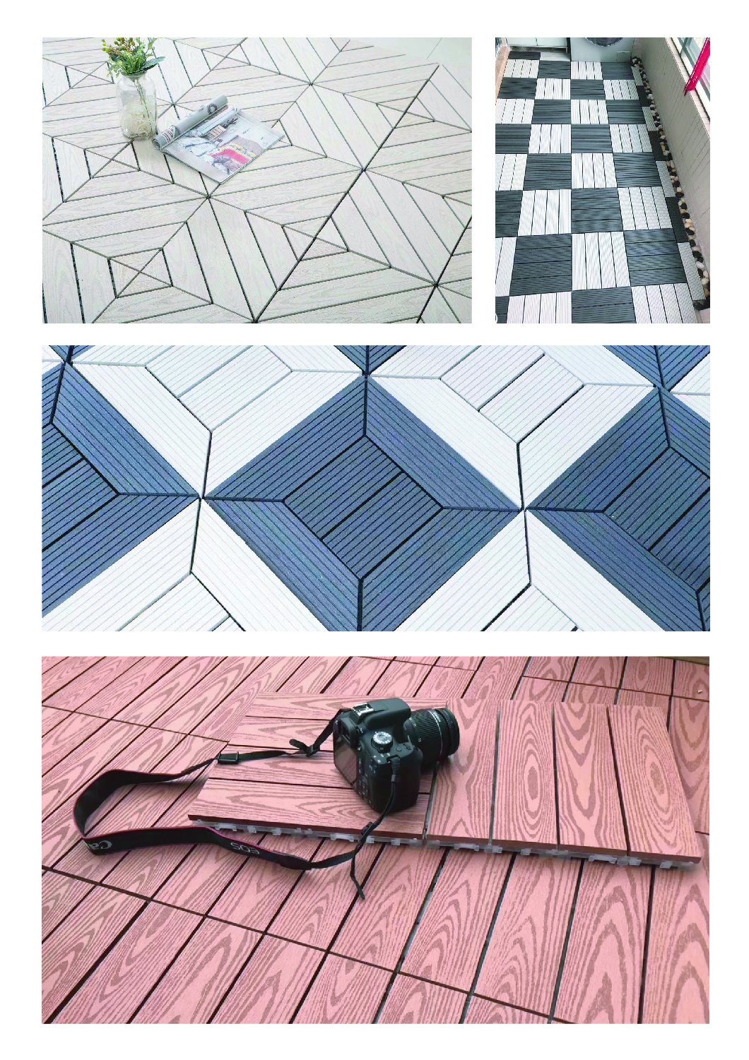 Waterproof Anti-Slip Interlocking Brushed DIY Easy Installation WPC Decking Tile