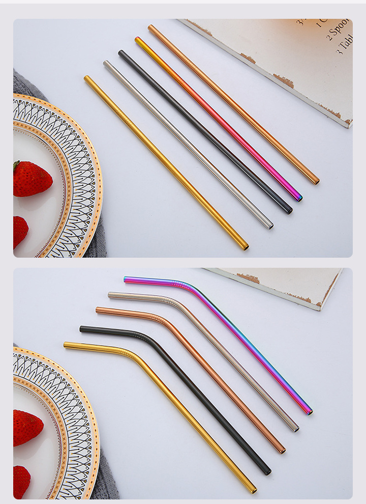 Wevi Wholesale Stainless Steel Metal Straws Set with Cleaning Brush