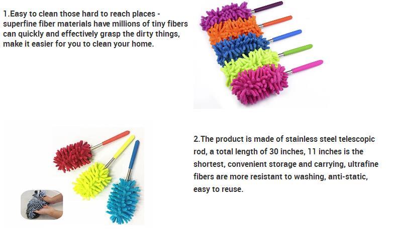 Retractable Extendable Long-Reach Dusting Brush with Telescoping Pole