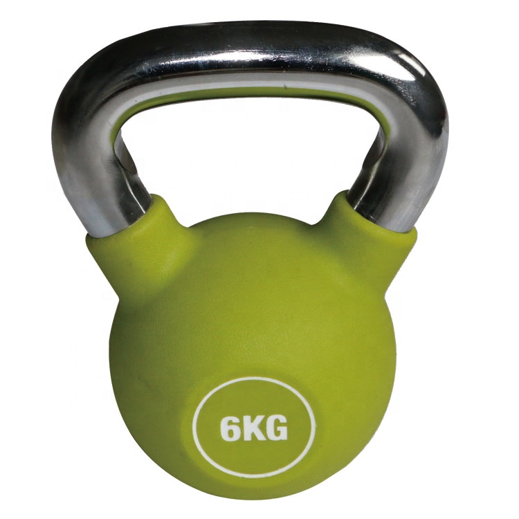 China Custom Logo Chrome Handle Colorful PU Coated Kettlebell