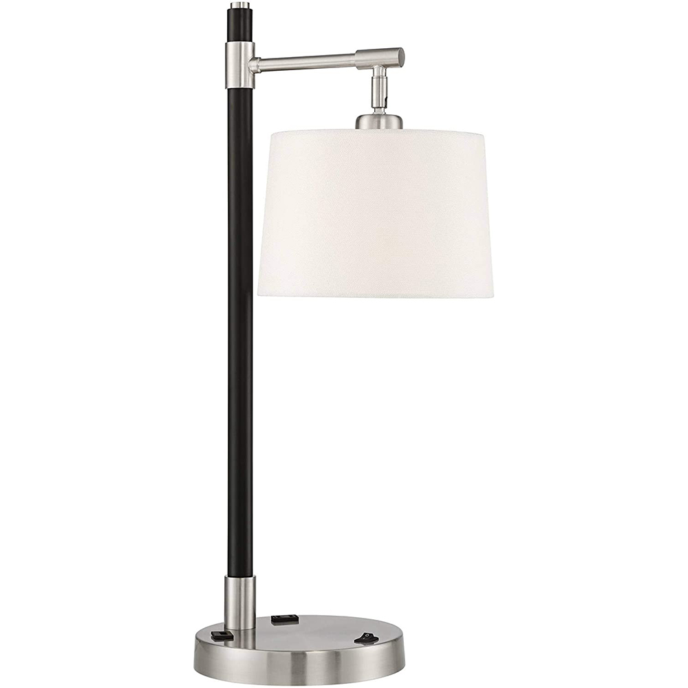 JLT-HT65 Modern Desk Table Lamp with USB and AC Power Outlet in Base for Living Room Bedroom Bedside