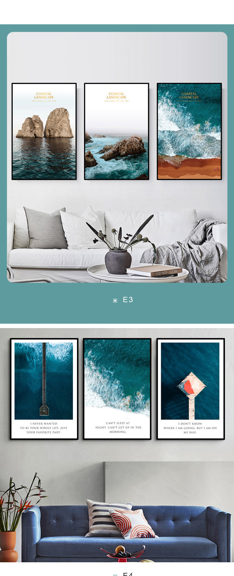 New Eco-Friendly material PET printed soundproof  wall art   decorative oil sea  painting for living room wall  by numbers