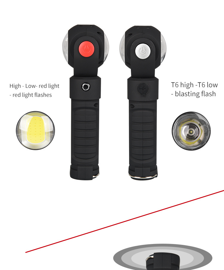 360 degree Rotation 7 Modes With Magnetic Base USB Rechargeable T6+COB LED Work Torch Light