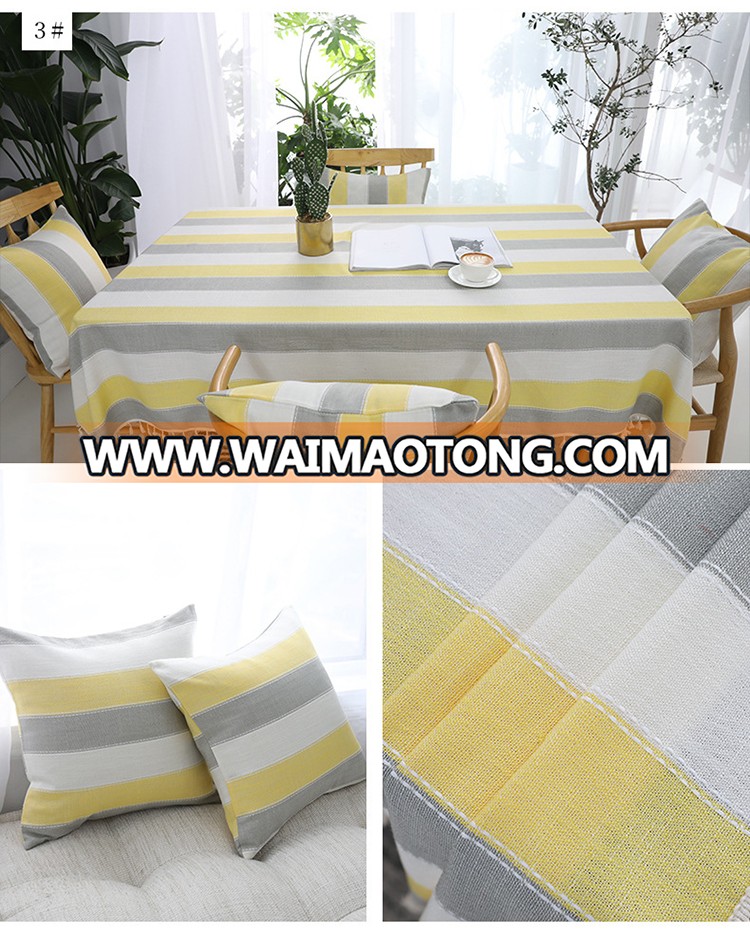 Simple Design Table Cloth Plain Color Striped Cotton Linen Dining Table Cloth