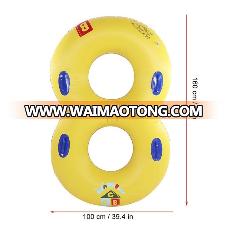 Customized printing inflatable double swimming pool float seat ring with handles