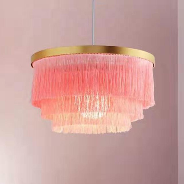 Fringe  ceiling lamp grey, red,blue Polyester Yarn-dyed  rope pendant light  C6126-1F