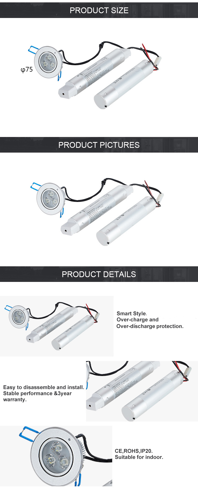 ESP3W CE,RoHS LED 3W maintained emergency recessed spot light