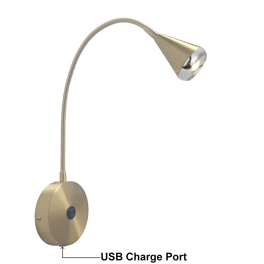 Focus Lighting USB LED wall light gooseneck top quality brushed brass finish