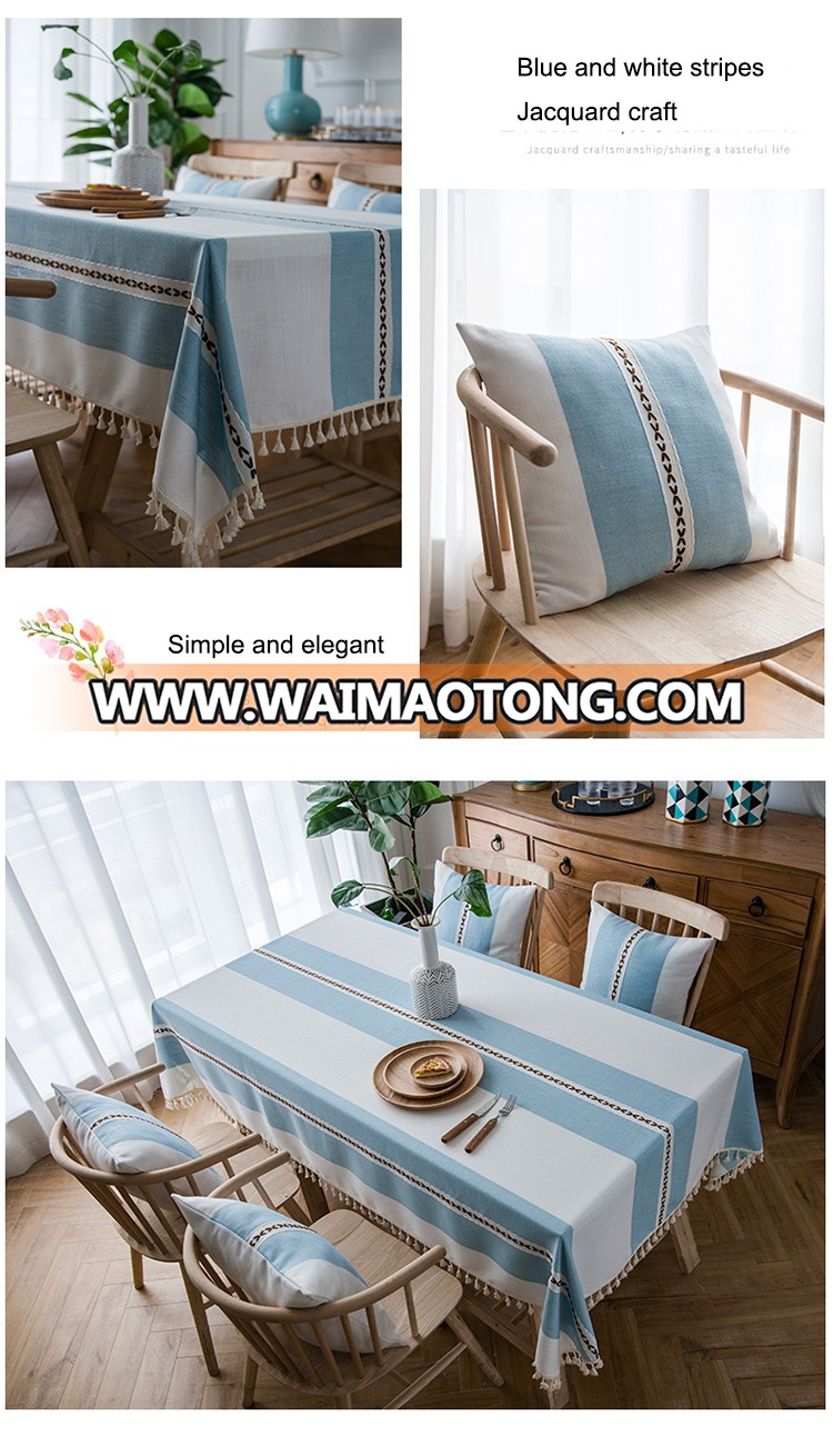 Daily Use Cotton linen Embroidery Tassel  Tablecloth Rectangular Jacquard Dining Table Cloth