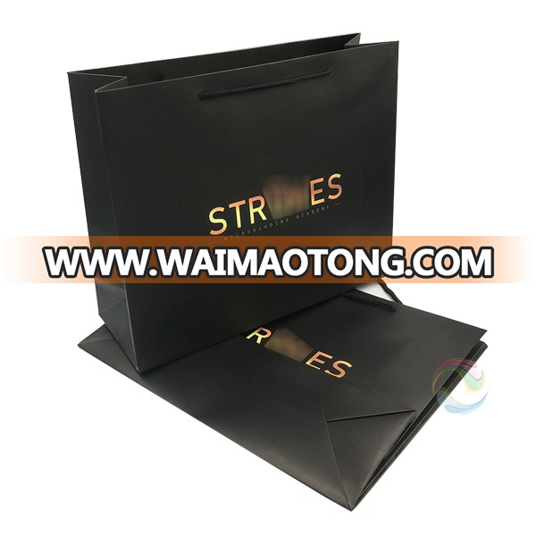 Shenzhen High Quality Custom Print Matt Black Color Paper Gift Bag with Rope Handle