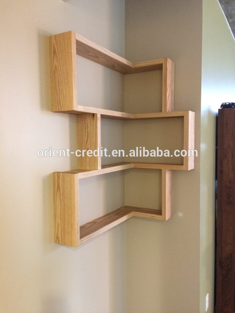 Solid Pine Wood Floating Corner Shelves for Living Room Storage Shelves