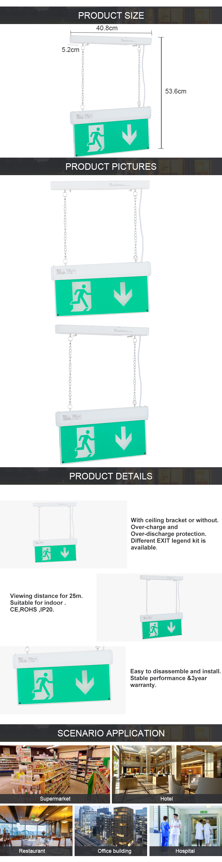 KEJIE popular hanging safety LED emergency exit sign lights