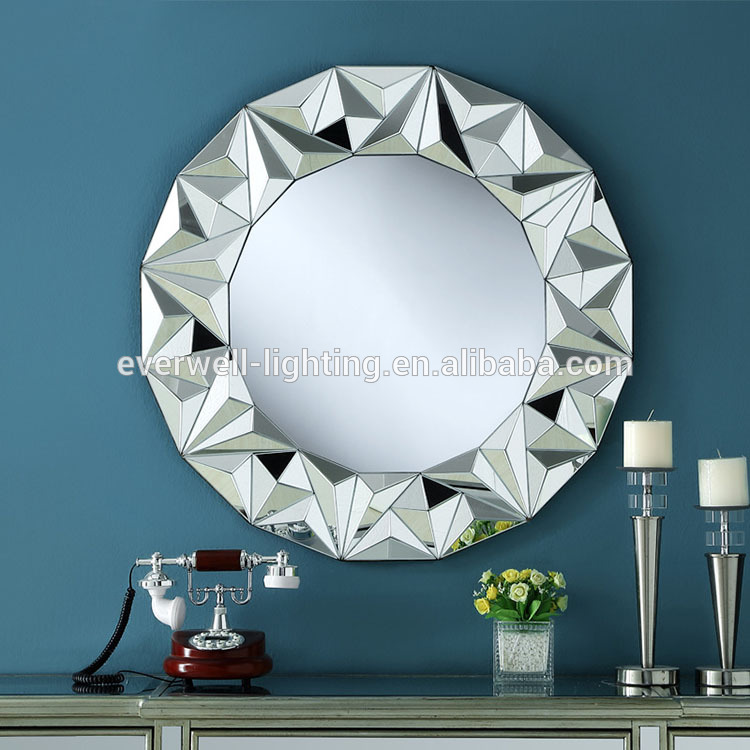 Waterproof decorative art wall round circle mirror customized factory direct sale wall mounted sliver color pu mirror