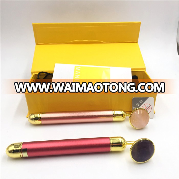 Custom Box Packaging Electric Skin Care Natural Jade Crystal Facial Roller Rose Quartz Massager