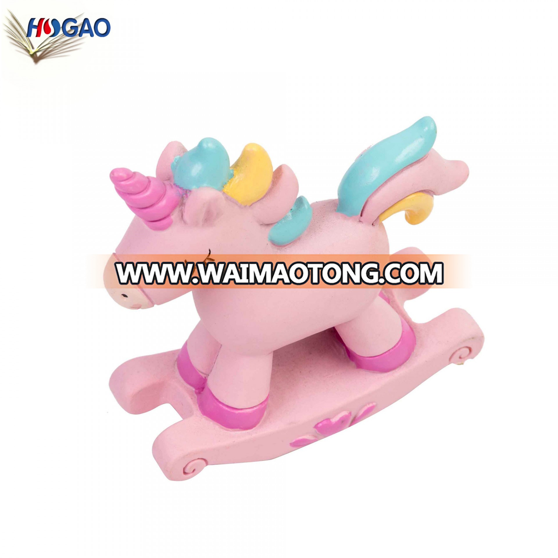 Resin rainbow pink color unicorn rocking horse decoration for Kids Gifts