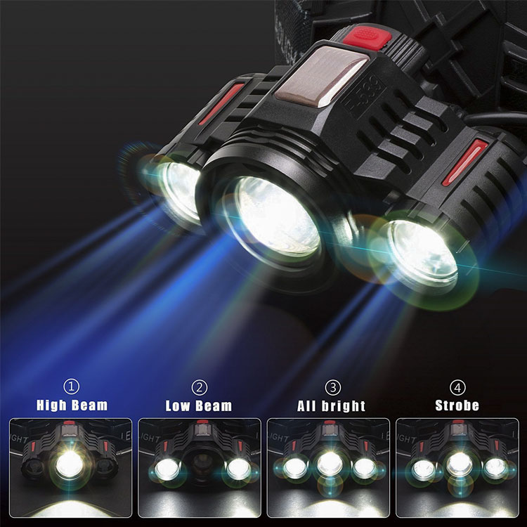 Bailong Rechargeable Headlamp With 3 LED T6 XPE Head Lights18650 Lithium Battery Head lamps