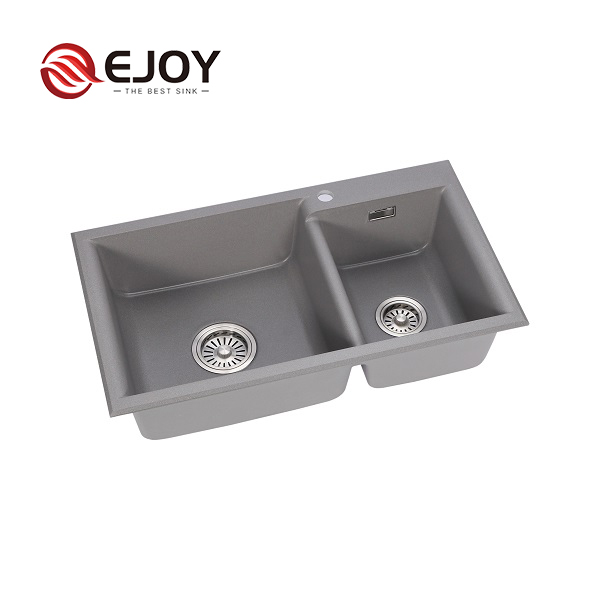 EJOY High Quality Customized artifical stone quartz granite Double Bowl kitchen sink Hotel Home Restaurant Farm use H8107