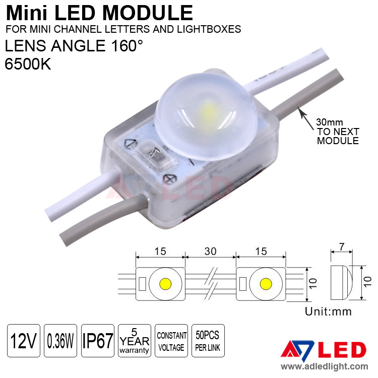 Waterproof injection dc12v 0.36w smd 2835 1 lamp mini led module