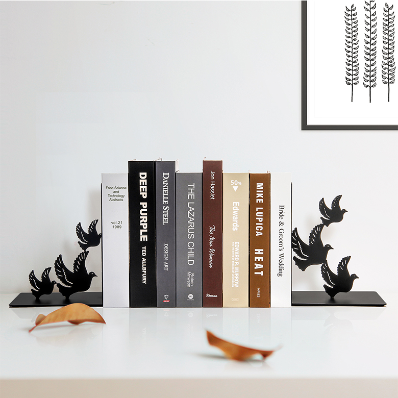 Custom logo cheap home decoration unique stand gifts office metal Iron black animal dove bookend