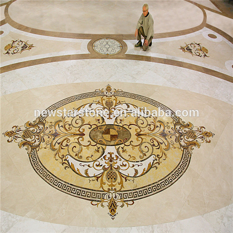 Cream beige marble square marble floor medallions rectangle tile