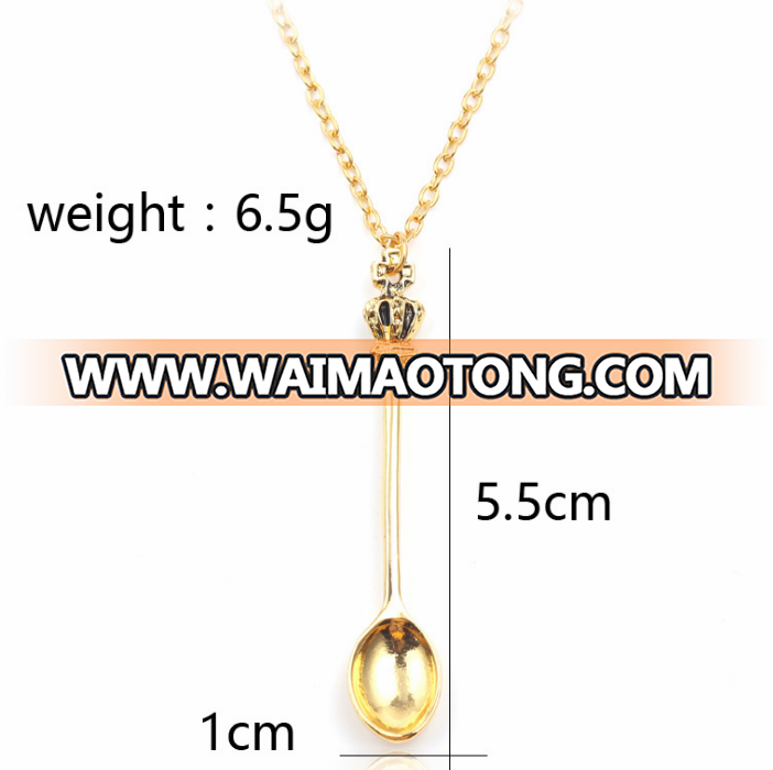 Best Selling Silver/Gold/Rose Gold Plated 5cm Height Crown Spoon Necklace