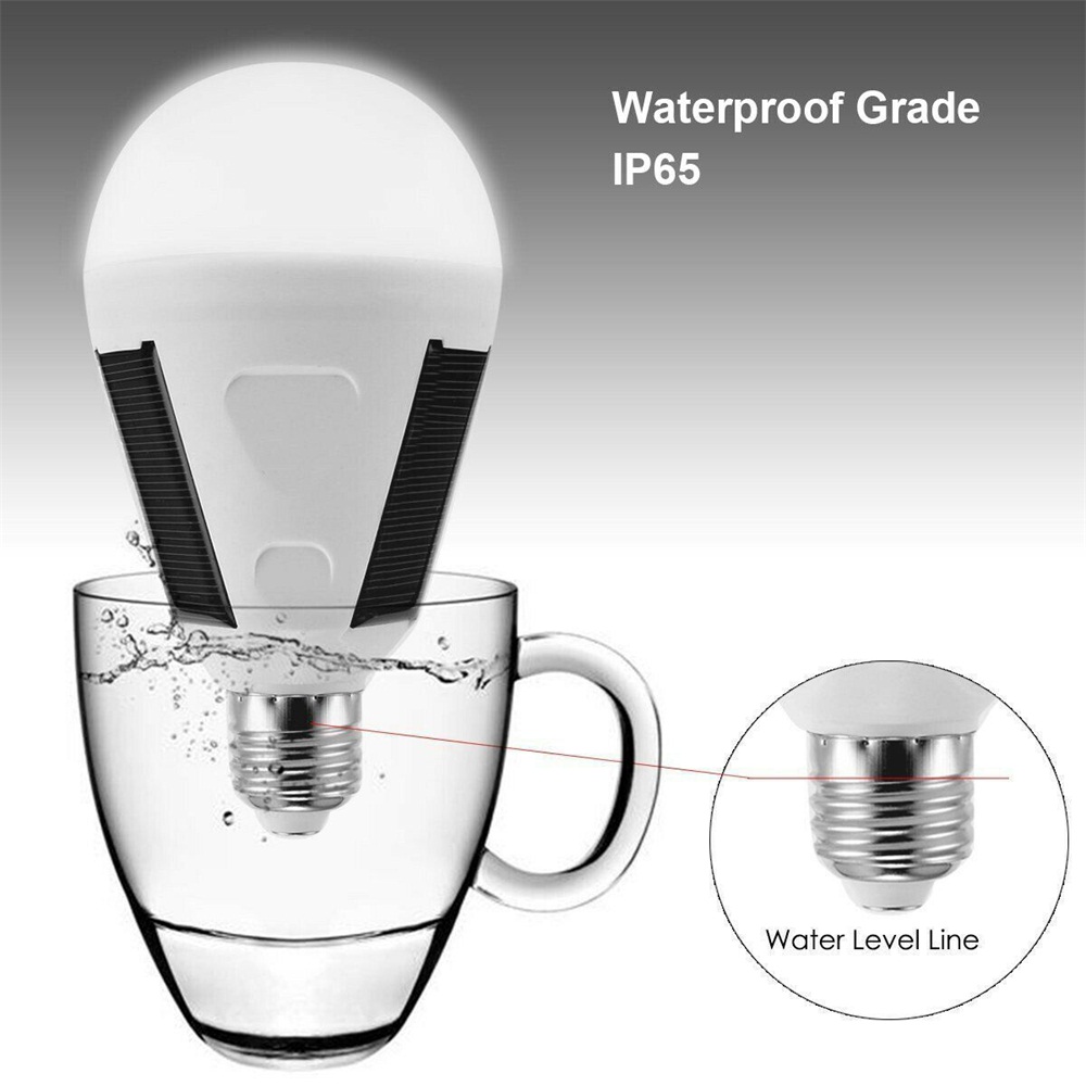 Waterproof LED Solar Light Bulb Outdoor 7W E27 Portable 4 Hiking Fishing Camping Emergency Light