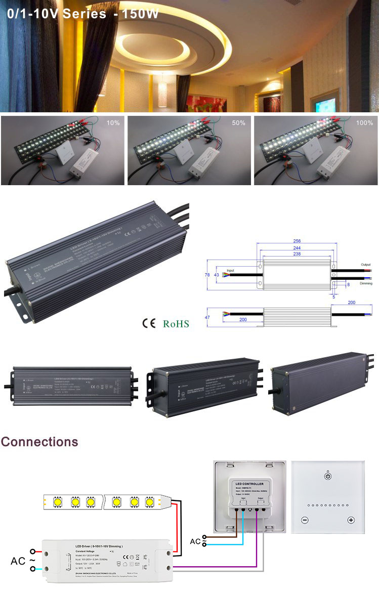 126-210V 700mA 148W Constant Current 0/1-10V(4 in 1) Dimming LED Driver