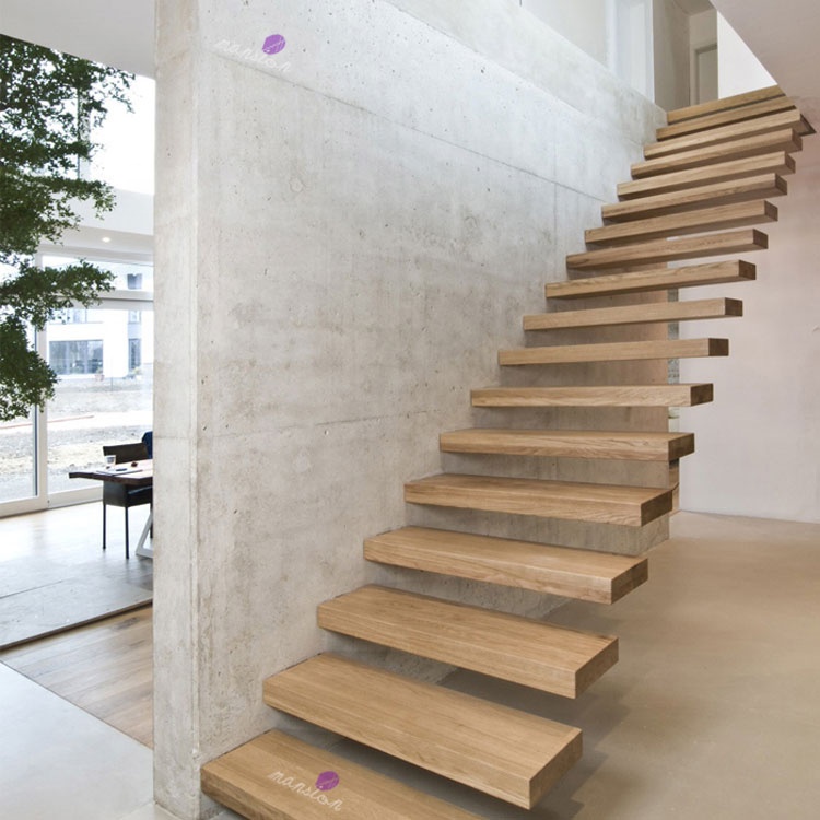 Invisible Stringer Steel Wood Floating Staircase