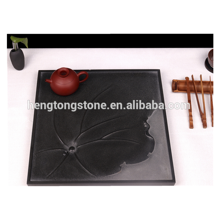 Beautiful Black Marble Tea Tray Sculpture For Use