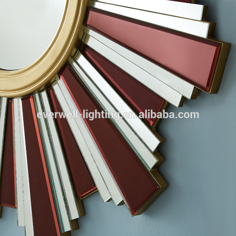 Modern Gold Iron Metal Frame Handmade Design Sunburst Decorative Wall Mirror for Living Room