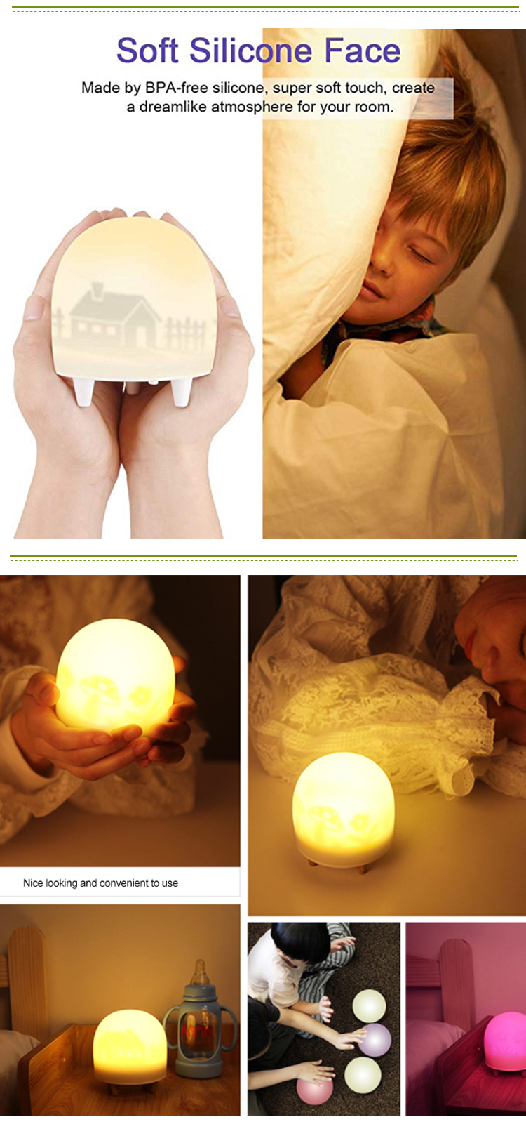 USB Rechargeable Silicone Gel Baby Night light Colorful Pat Lamp Children Cute Bedside Lamp Christmas Bedroom Light