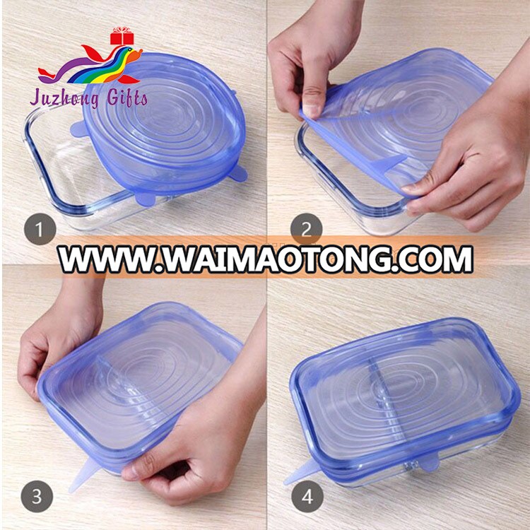 6 Pcs Silicone Stretch Lids Reusable Airtight Food Wrap Covers Keeping Fresh Seal Bowl Stretchy Wrap Cover Kitchen Cookware