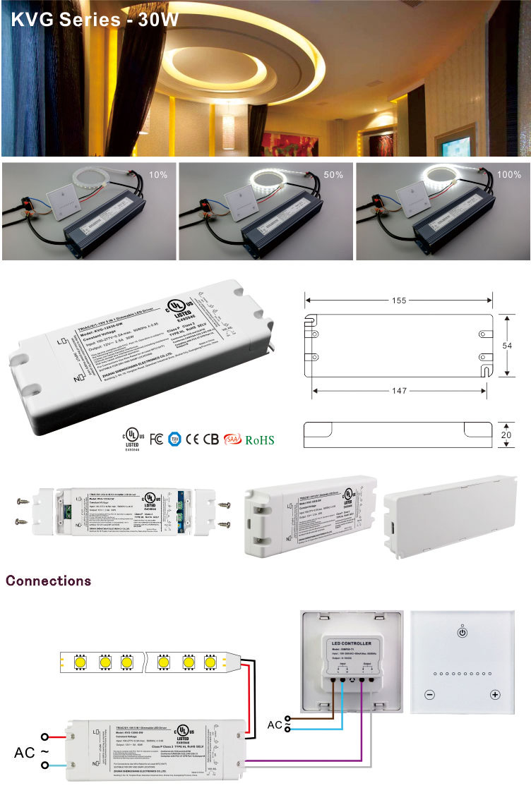 24V 1.25A 30W Constant Voltage Triac&0/1-10V 5 in 1 Dimming LED Driver