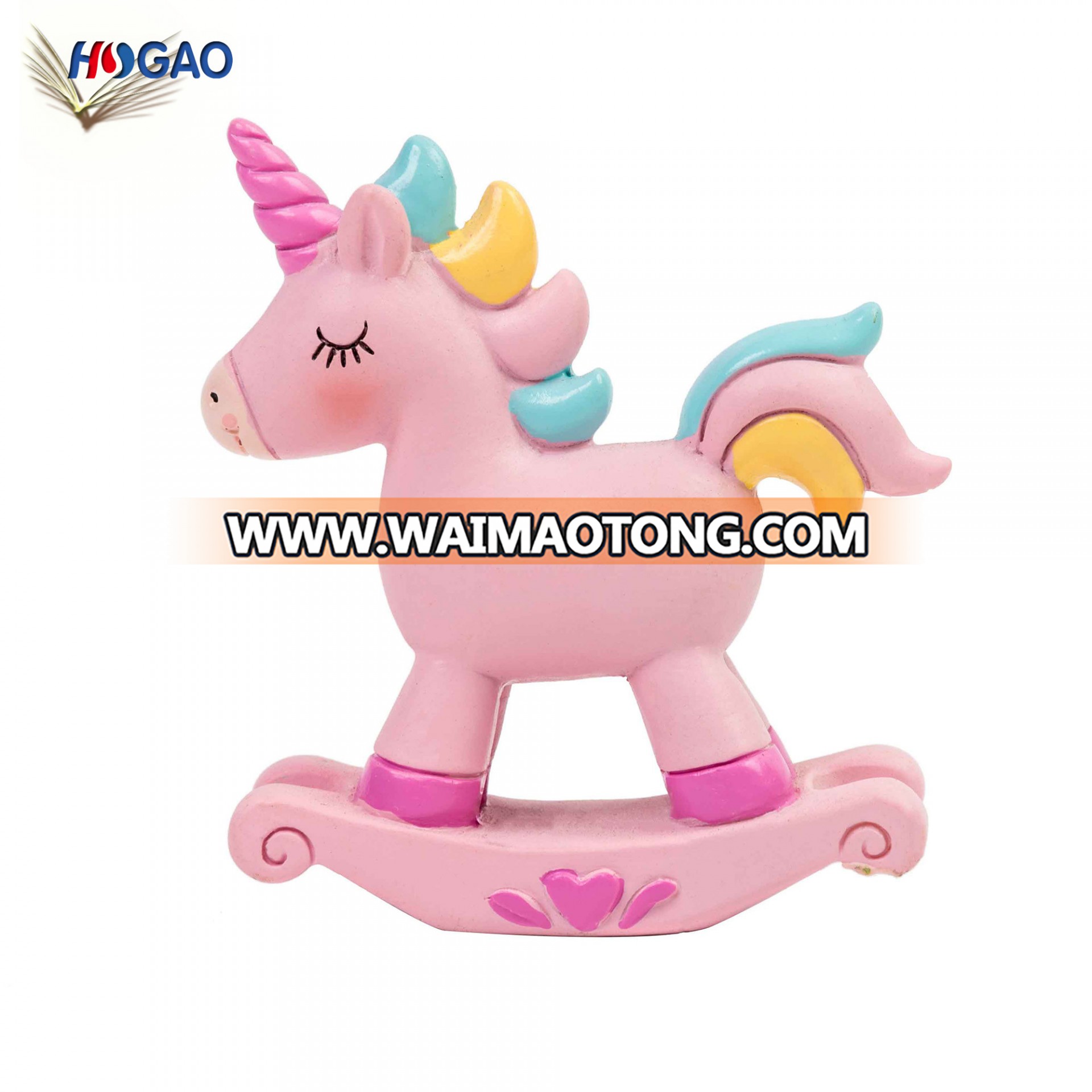 Resin rainbow pink color unicorn rocking horse decoration for Kids Gifts