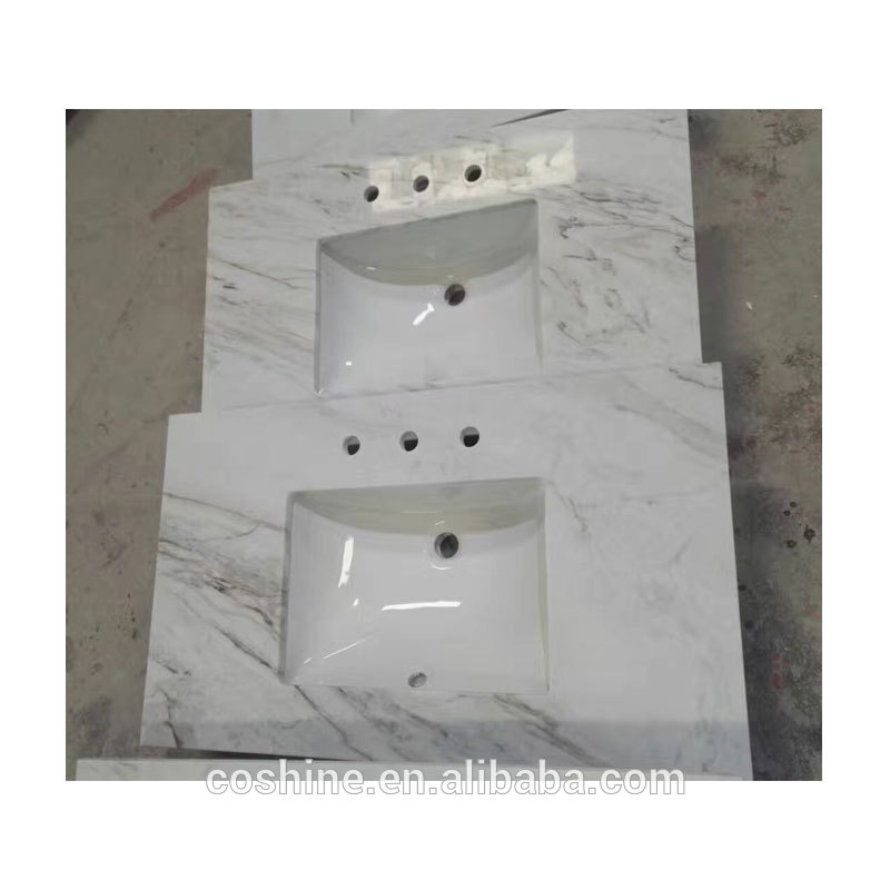 3 Parallel Tap Holes Castro White Marble Vanity Top