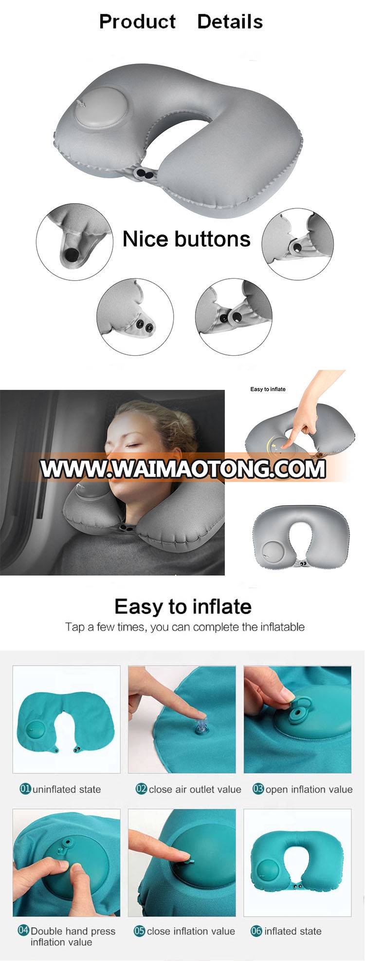 Professional manufacturer flocking pvc air pillow self inflatable for promotion