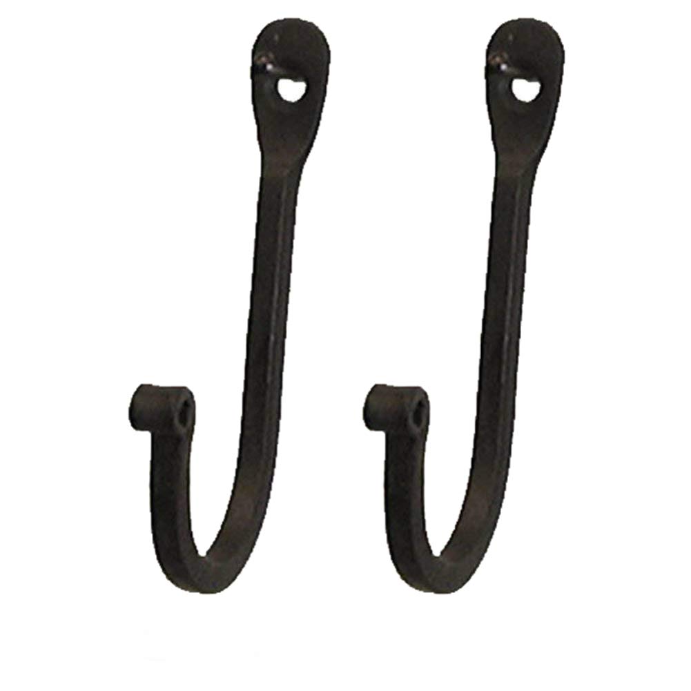 Hanssz Early American Single Prong Wrought Iron Hooks Set of 2 Rustic Curved Metal Fasteners Colonial Modern Wall Hooks